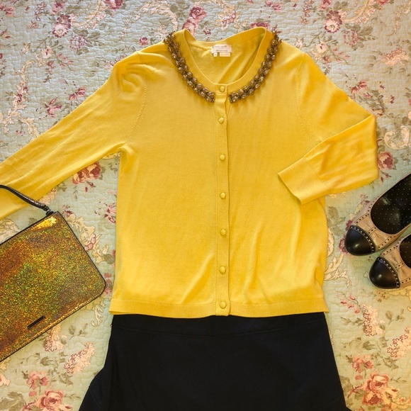 kate spade Sweaters - Yellow Kate Spade cardigan with gold baubles